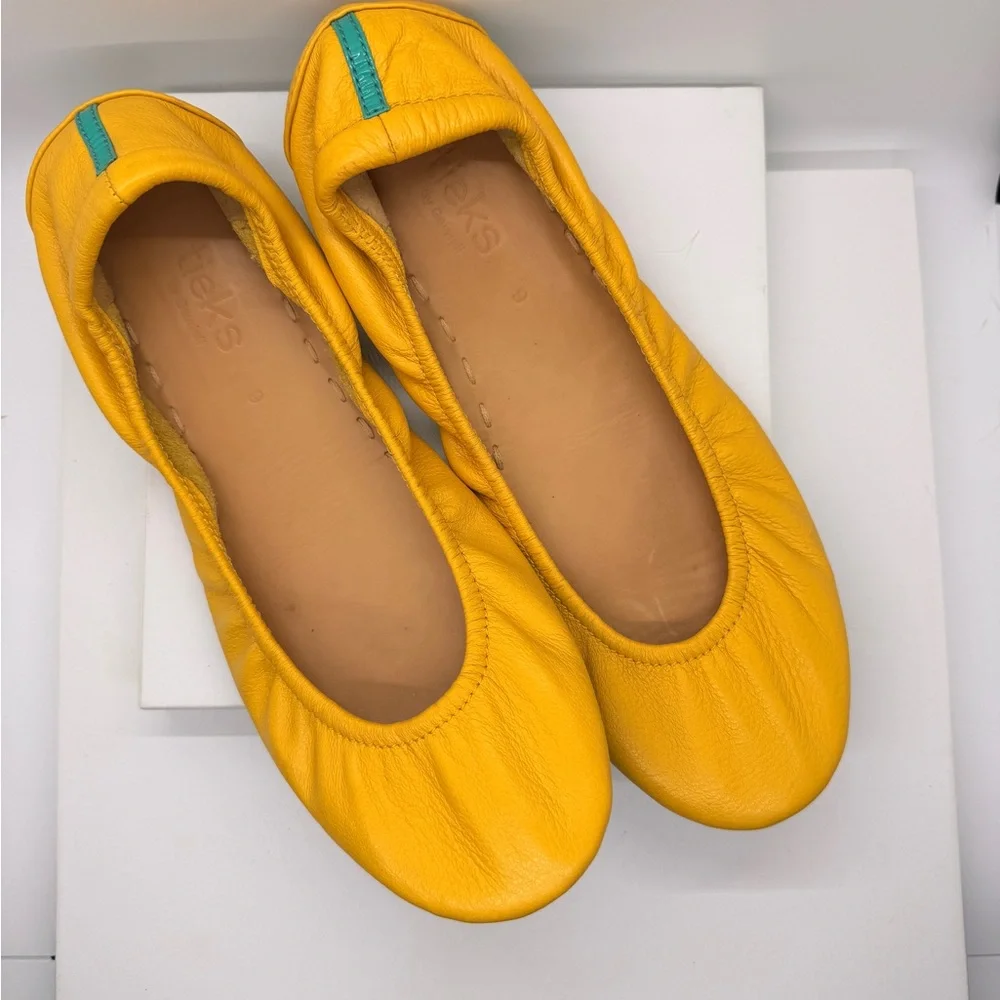 Tieks Mustard Yellow Ballet Flats with Teal Pouch - Picture 8 of 8